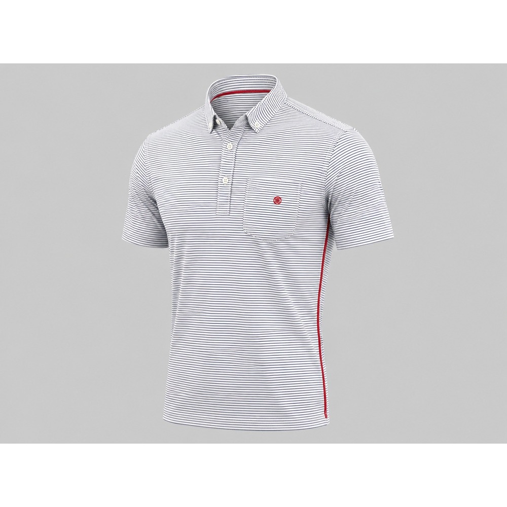 G/FORE Mens Striped Golf Polo Shirt White Navy‎ Blue Red Logo Pocket XL